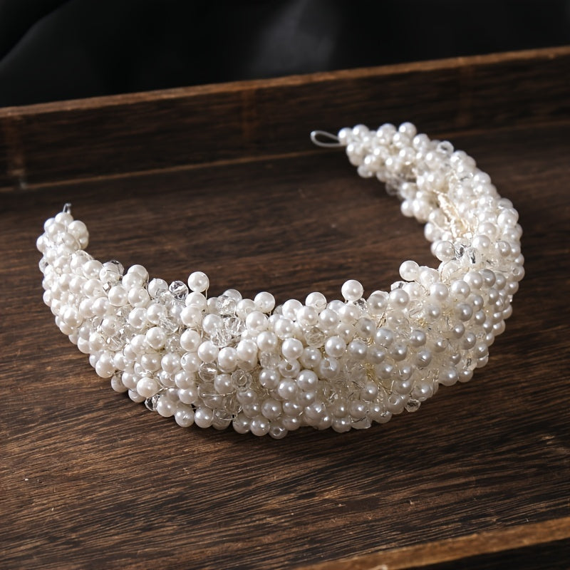 Faux Pearl Crystal Headband Tiara Hairband Bridal Wedding Hair Accessory