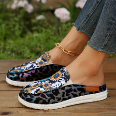 Women's Print Mules Sneakers Slip On Low Top Loafers
