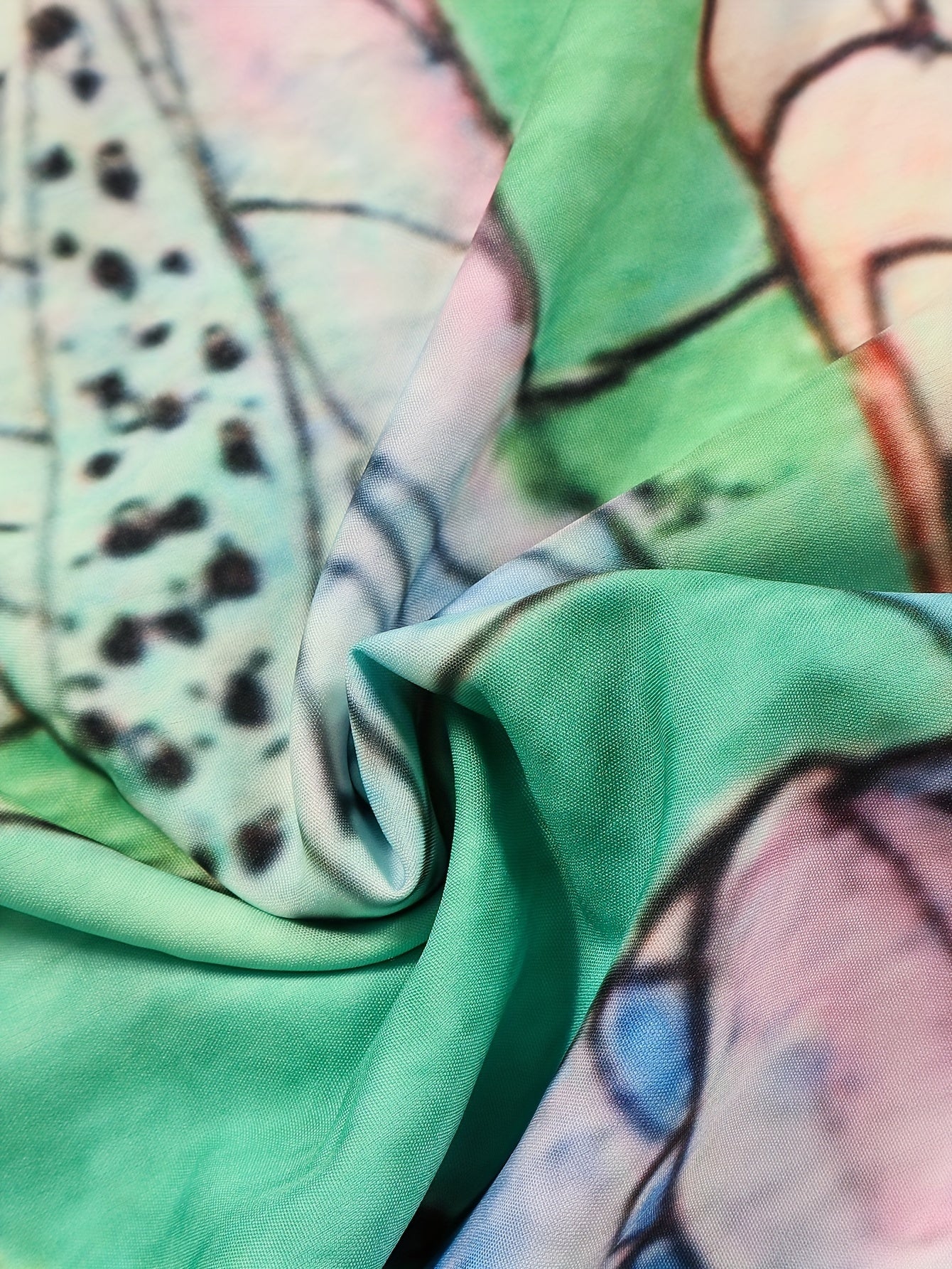 Dragonfly Print Roll Up Sleeve Round Neck Dress