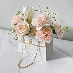 Flower Paper Box Paper Flower Gift Bags With Metal Chain Bouquet Storage Bucket