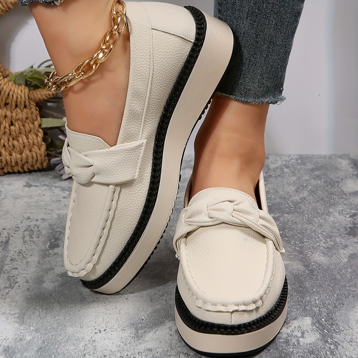 Women's Platform Loafers Round Toe Non Slip Shoes