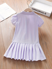 Girls Casual Polo Neck Uniform Dress For Summer Holiday Kids Clothes