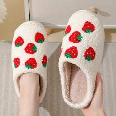 Cartoon Print Plush Slippers Winter Warm Closed Toe Flat Shoes