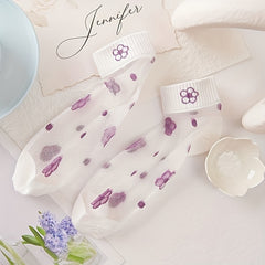 10 Pairs Baby Girls Small Flower Mesh Short Socks Lavender Purple