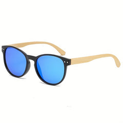 Round Frame Rice Nail Polarized Bamboo Sunglasses