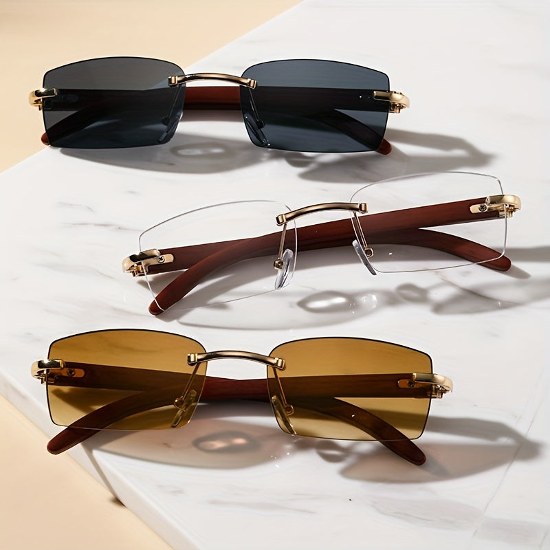 Rimless Sunglasses Retro Rectangle Metal Sun Shades UV400