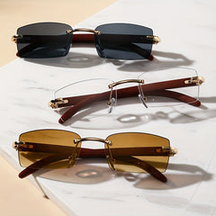 Rimless Sunglasses Retro Rectangle Metal Sun Shades UV400