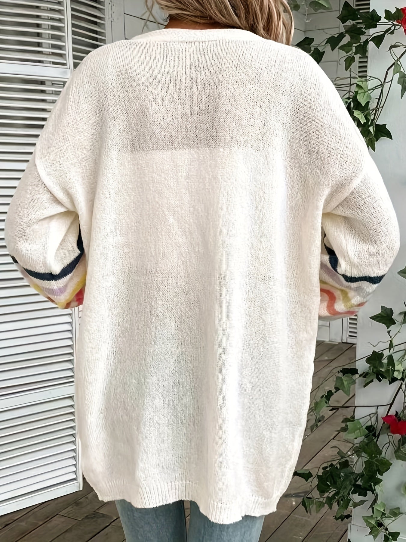 Plus Stripe Print Long Sleeve Open Front Cardigan