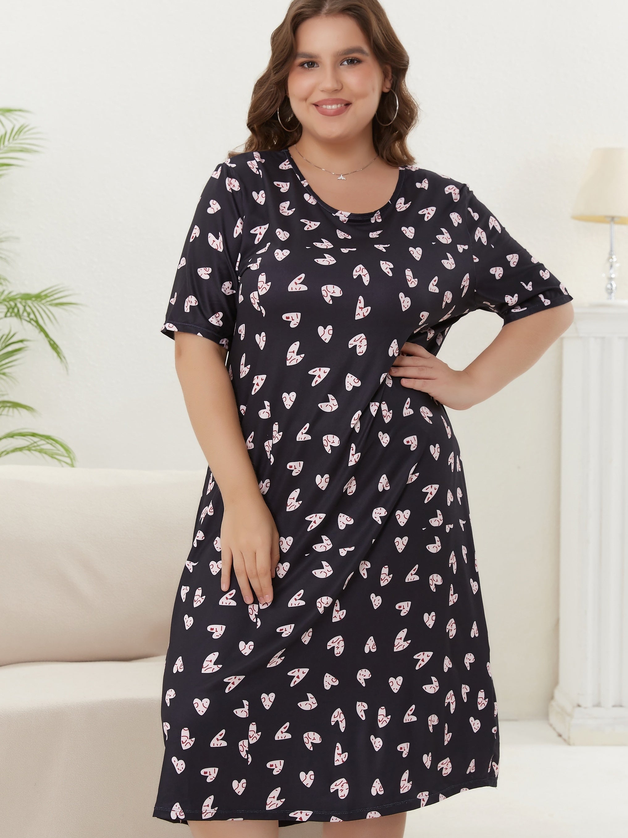 Heart Print Short Sleeve Tee Sleep Dress