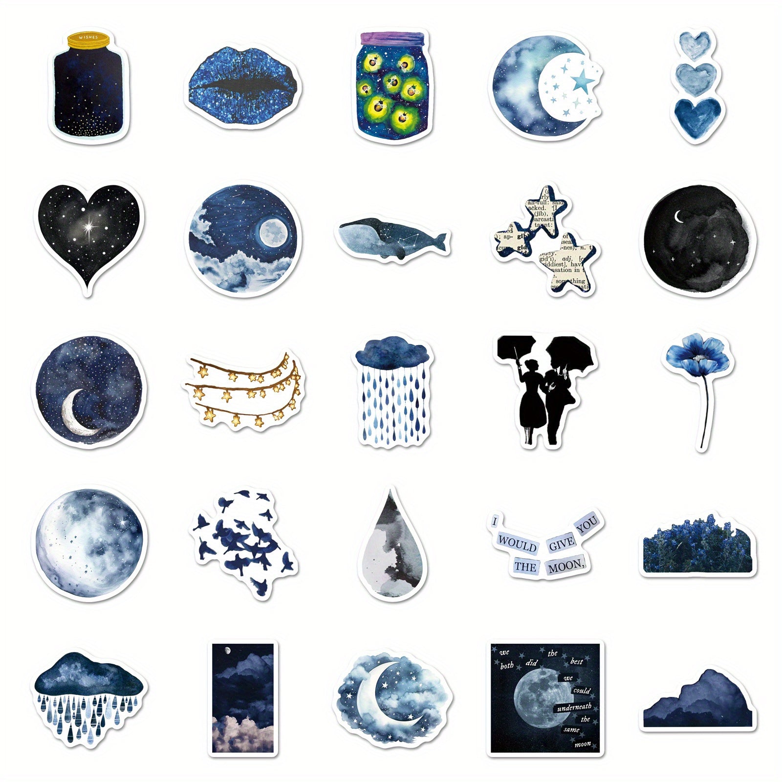 50pcs Midnight Rainy Night Stickers Nocturnal Cityscape Cats Self Adhesive