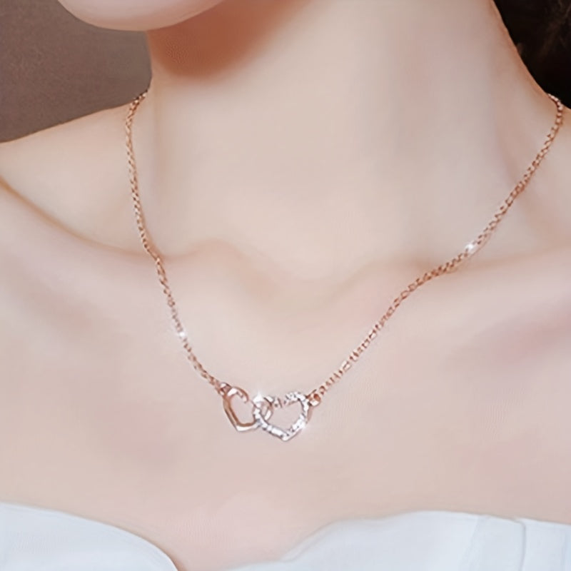 Girl's Double Heart Pendant Necklace Heart To Heart Matching Necklace