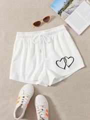 Hearts Print Elastic Drawstring Y2K Shorts Women's Clothing