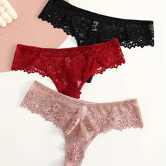 Solid Lace Drop Waist Panties Plus Size 3pcs