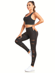 High Waist Mesh Spliced Yoga Workout Pants
