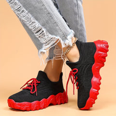 Thick Sole Running Shoes Mesh Breathable Lace Up Sneakers