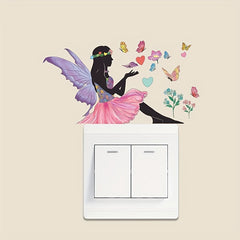 Flower Butterfly Girl Switch Sticker Living Room Dorm Home Decoration