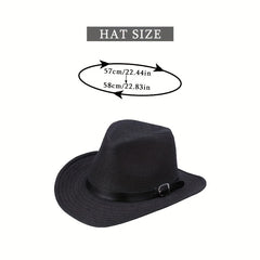 Western Cowboy Straw Fedora Belt Decor Wide Brim Sun Hat