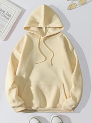 Women's Solid Hoodie Kangaroo Pocket Long Sleeve Pullover