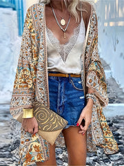 Boho Floral Cardigan Open Front Long Sleeve