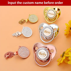 Personalized Glitter Crystal Pacifier & Clip with Name for Baby Gift