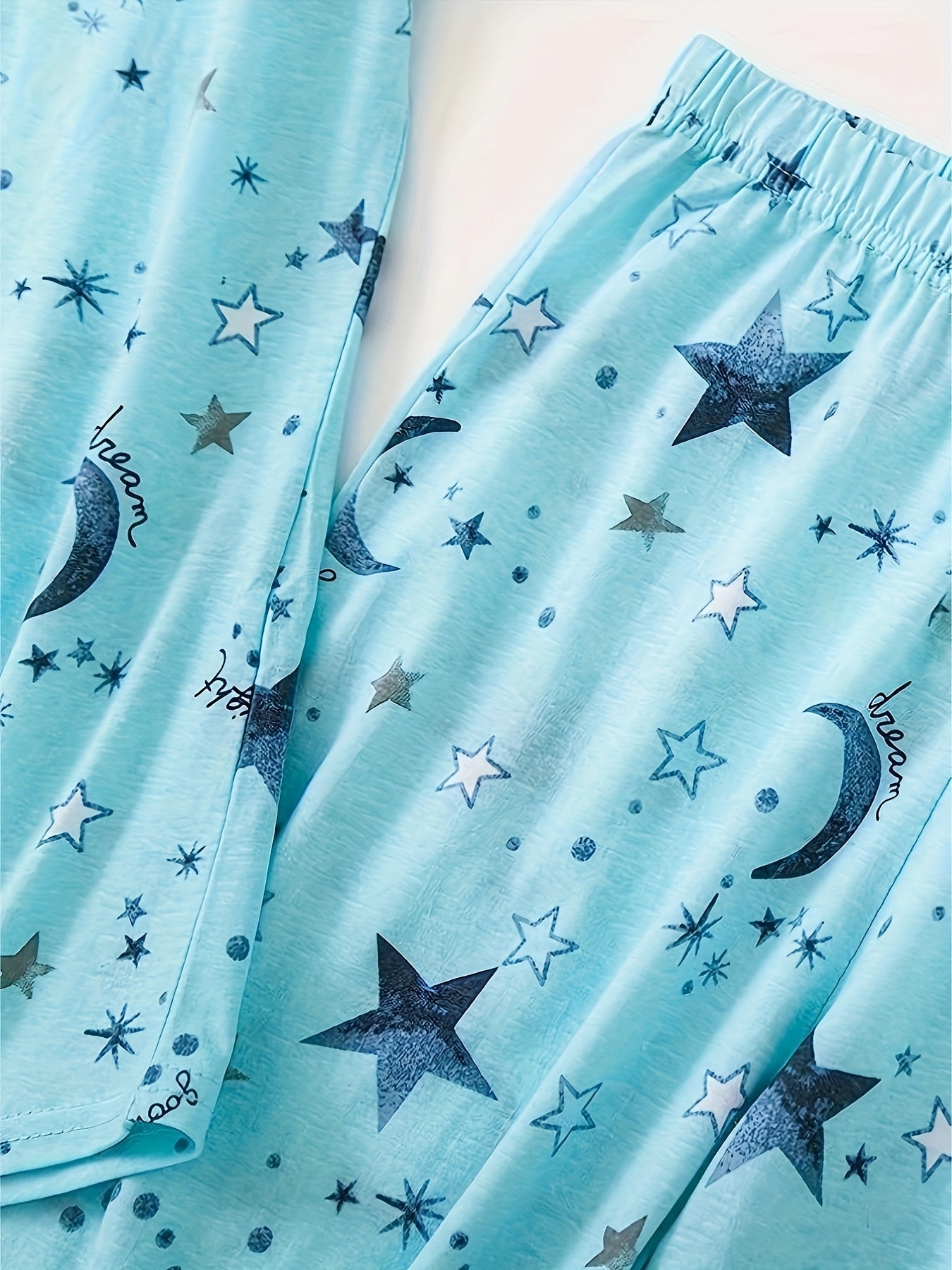 Star & Moon Print V-Neck Tee & Pants Pajama Set