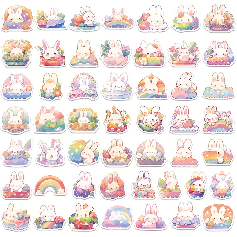 50 Sheets Rainbow Rabbit Sticker Decoration Water Cup Scrapbook Luggage
