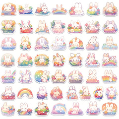 50 Sheets Rainbow Rabbit Sticker Decoration Water Cup Scrapbook Luggage