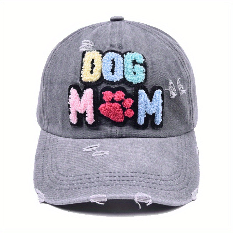 DOG MOM Patch Baseball Cap Washed Distressed Dad Hat