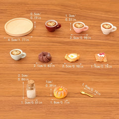 Dollhouse Pastry Coffee Tray Set for OB11 - 5pcs Props & Backdrop