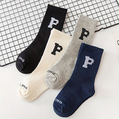 4 Pairs Kids Cotton Socks Printed High Tube Breathable All seasons