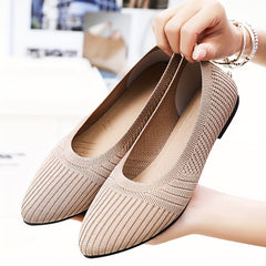 Women's Pointed Toe Knitted Flat Shoes Soft Slip On Comfy Ballet Flats