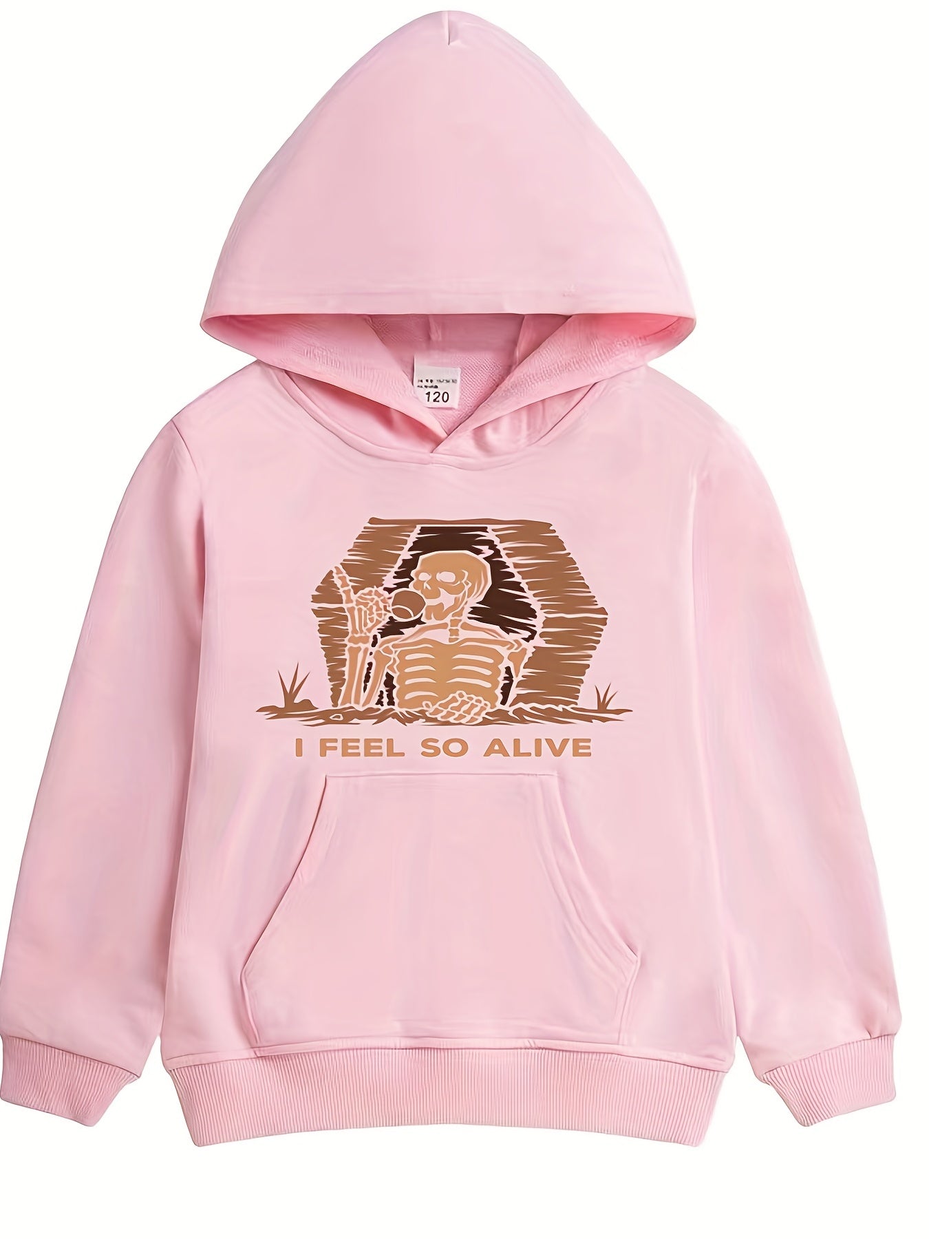 Skeleton Pattern Smart Hoodie for Girls Halloween Party Long Sleeve Top