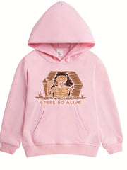 Skeleton Pattern Smart Hoodie for Girls Halloween Party Long Sleeve Top
