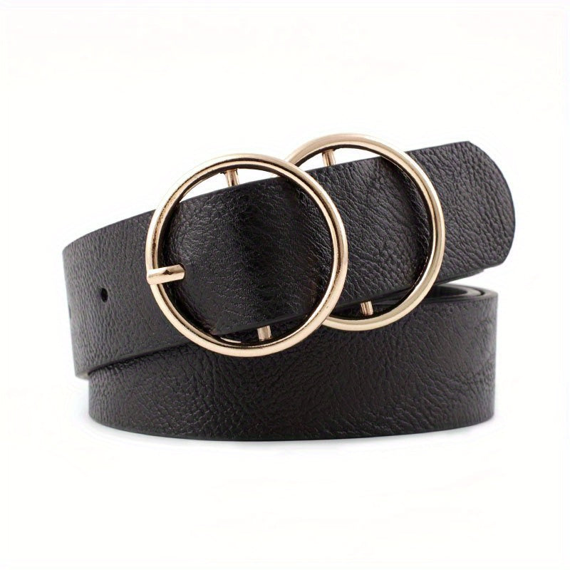 Double Ring Buckle Vintage Belt Solid PU Leather Waistband for Women