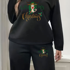 Christmas 2pc Set Women's Plus Slogan & Elk Print