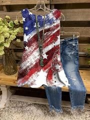 Flag Print Crew Neck Tank Top Women's Clothing