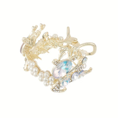 Peacock Pattern Hair Claw Rhinestone Ponytail Holder