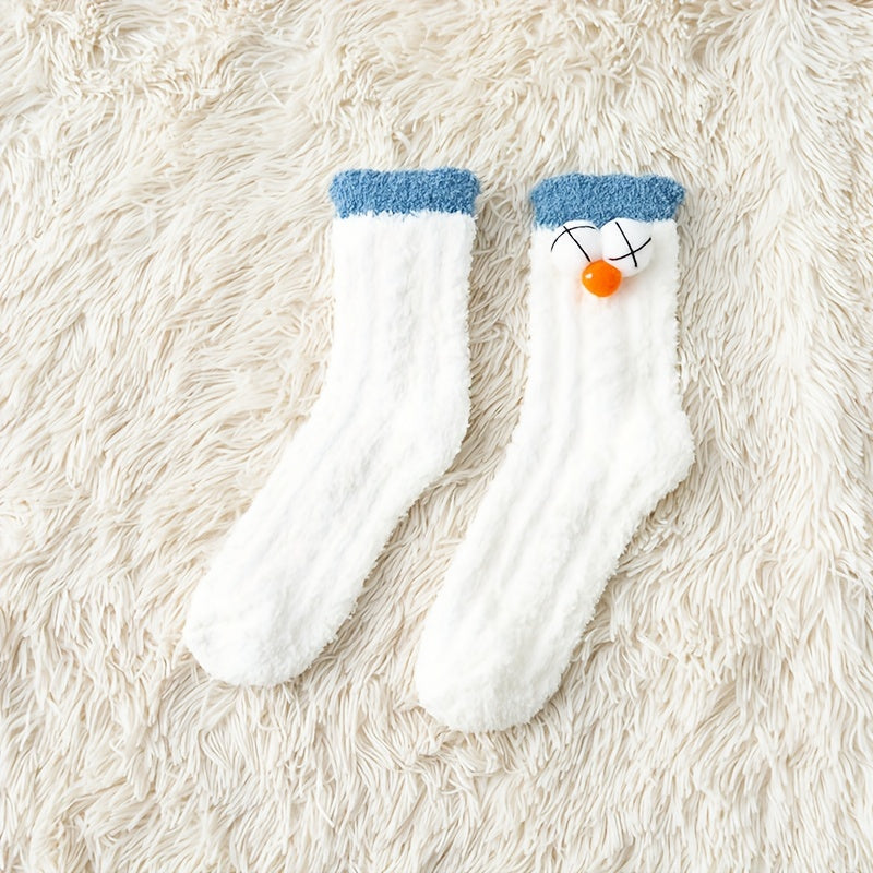 2 Pairs Cartoon Fuzzy Socks Comfy Warm Women's Stockings