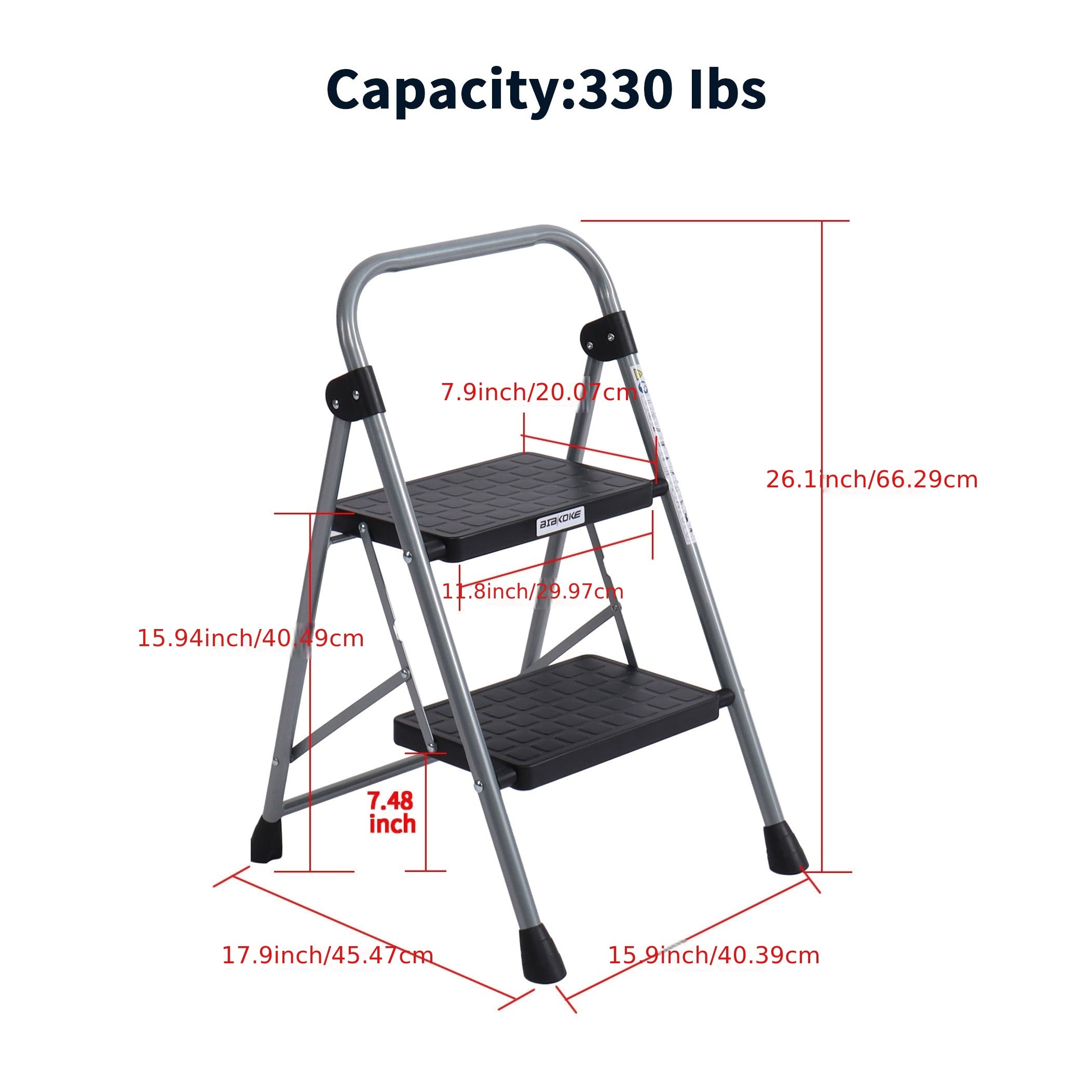 2 Step Folding Step Stool Non Slip Rubber Lightweight Sturdy Durable Step Ladder
