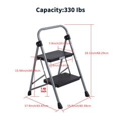 2 Step Folding Step Stool Non Slip Rubber Lightweight Sturdy Durable Step Ladder