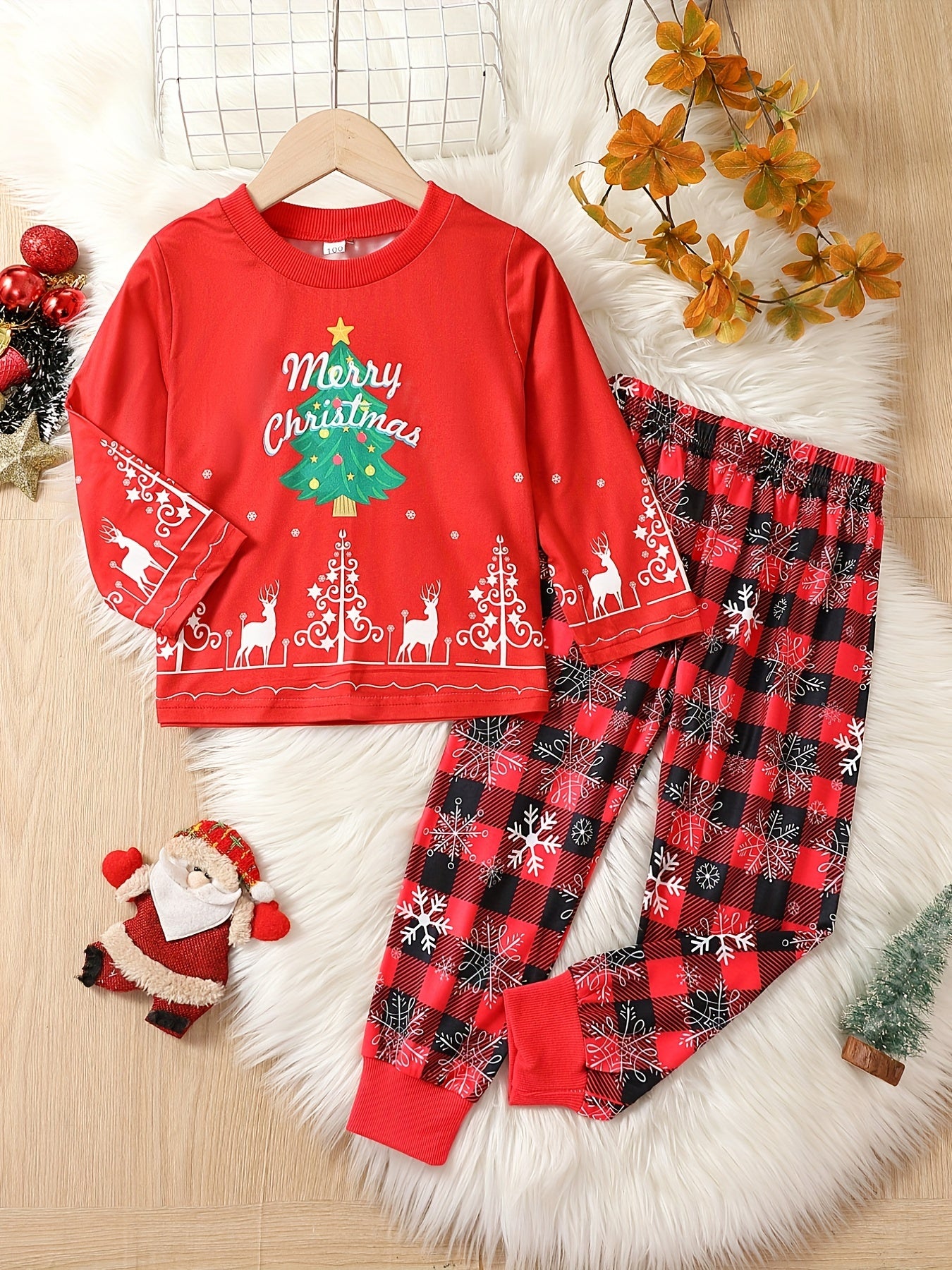 Christmas Print Top & Pants Set Cozy PJ Loungewear