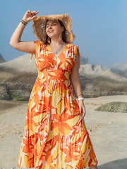 Floral Print V Neck Maxi Tank Dress Plus Size