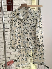 Cat Print Pajama Set Long Sleeve Top & Pants