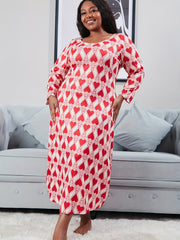 Heart Print Long Sleeve Tee Nightdress