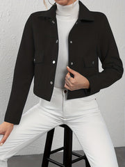 Button Front Lapel Neck Jacket Casual Long Sleeve Outerwear for Women