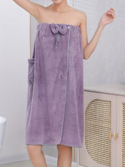 Bow Decor Fuzzy Robe Strapless Women's Sleepwear