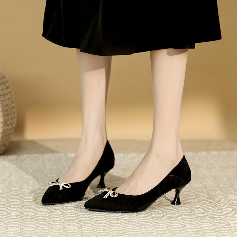 Women's Rhinestone Bow Kitten Heel Slip-On Shoes
