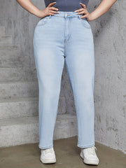 Women's Plus Size Button Up Straight Leg Jeans