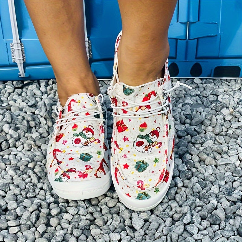 Women's Christmas Snowman Sneakers Anti Slip Lace Up Skate Shoes