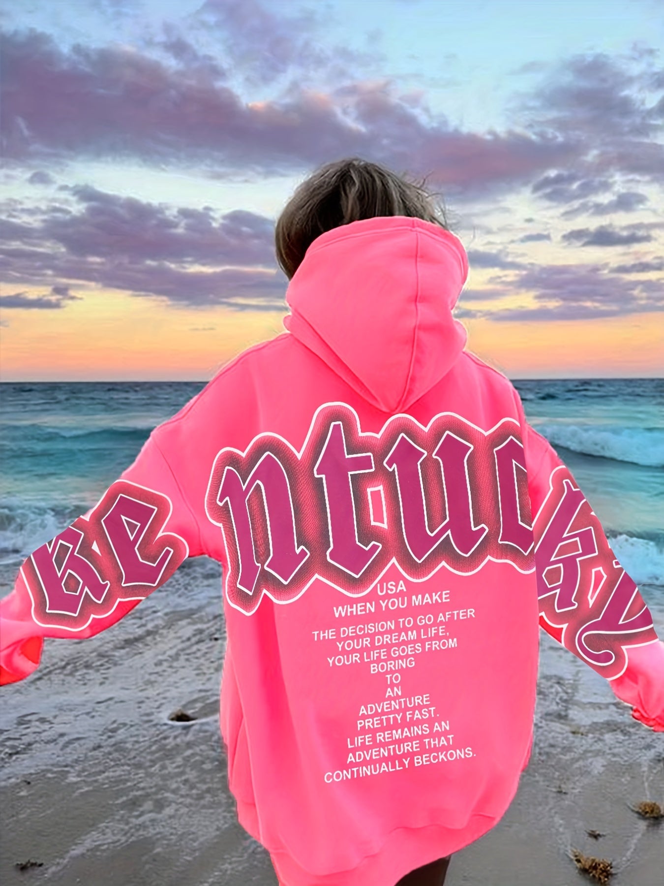 Letter Print Loose Hoodie Casual Long Sleeve Hoodies Sweatshirt